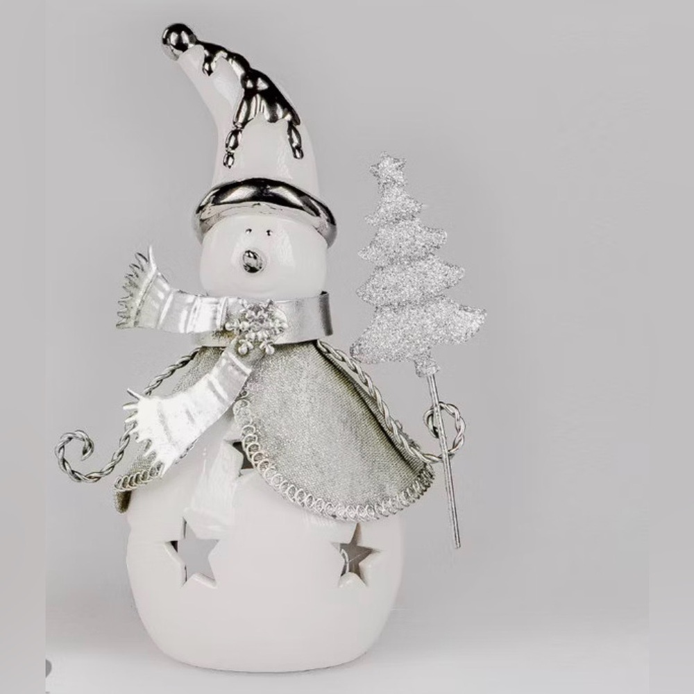 Festive Silver and White Snowman Decor